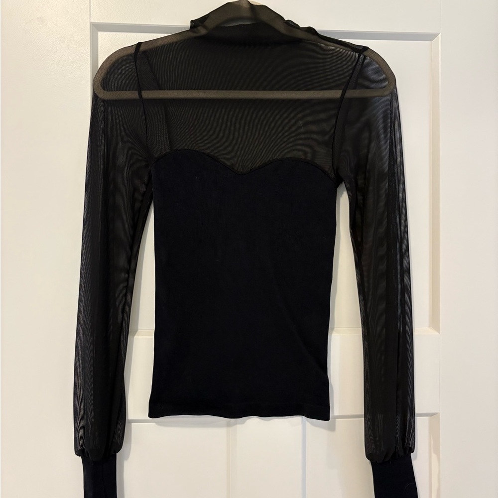 Free People Black Mesh Long Sleeve Top Size Small